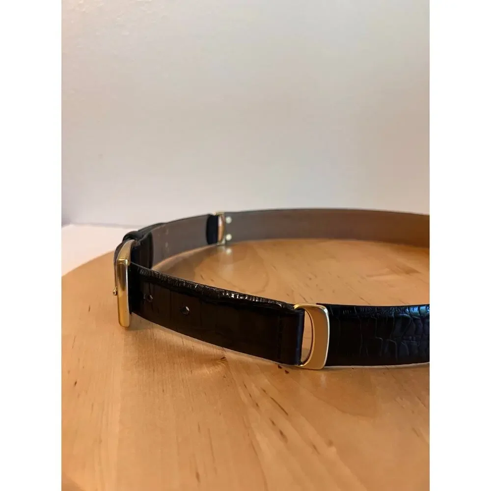 Vintage 1998 Liz Claiborne Black Leather Chunky Gold Chain Link Size Small